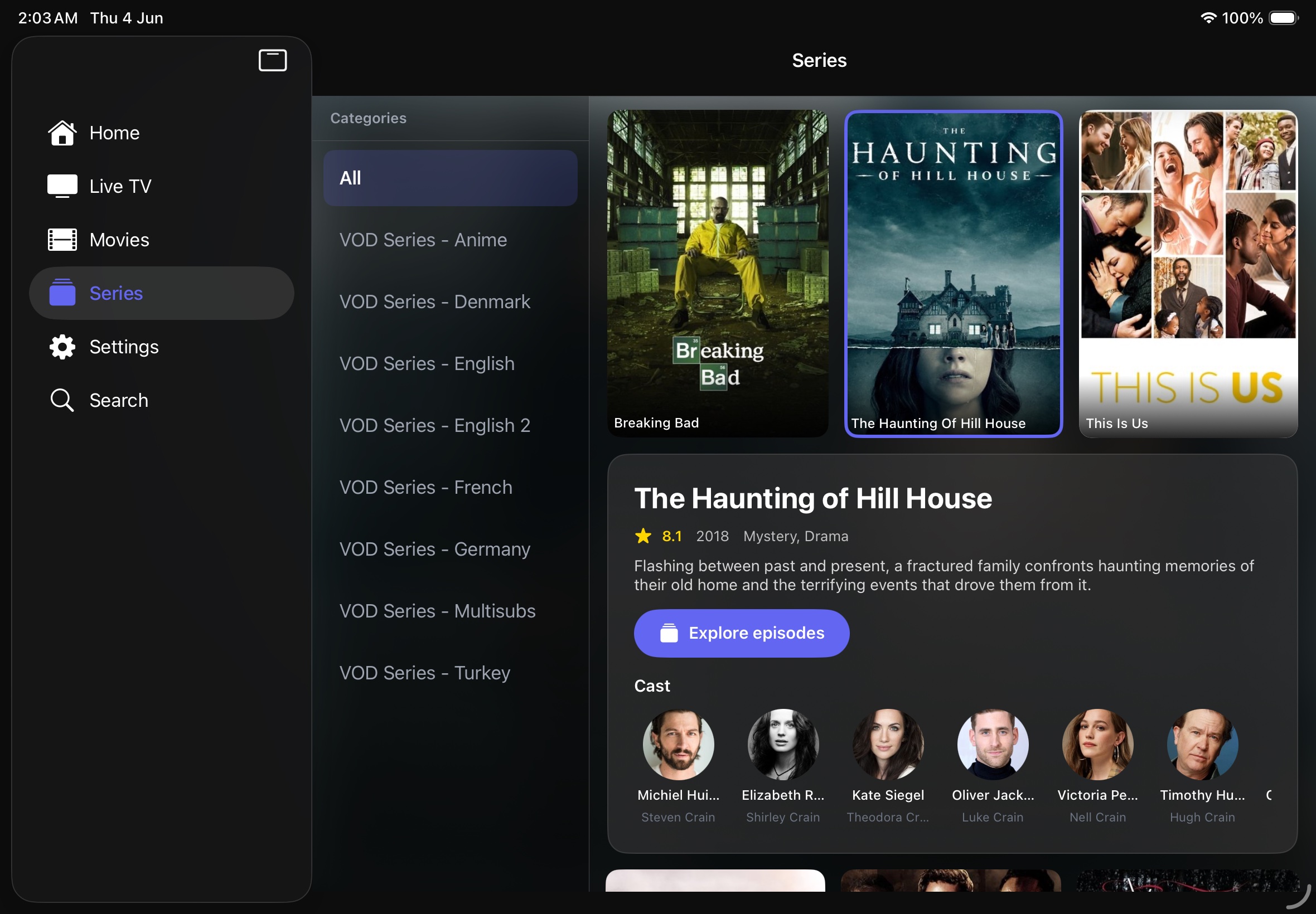 VOD Grid — iPad